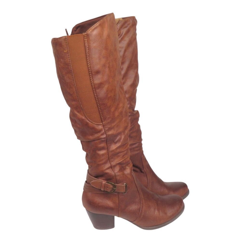 Baretraps Rosemary Tall Slouch Heeled Boots Round Toe Faux Leather Women 8 Brown - Picture 4 of 7
